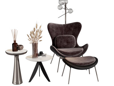 现代休闲椅子 脚踏 边几