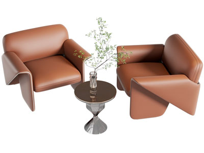 现代单人沙发 边几