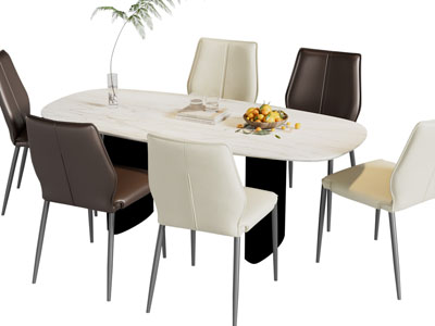 现代椭圆形餐桌椅组合3d模型 现代椭圆形餐桌椅组合