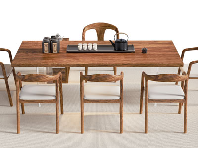 新中式中古风茶桌椅组合3d模型 新中式中古风茶桌椅组合