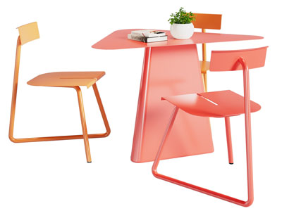 现代多巴胺三角形休闲桌椅组合3d模型 现代多巴胺三角形休闲桌椅组合