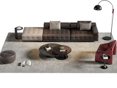 现代多人沙发 休闲椅子和茶几组合