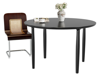 现代中古风圆形餐桌椅组合3d模型 现代中古风圆形餐桌椅组合