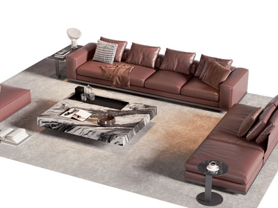 现代多人沙发 双人沙发和茶几组合