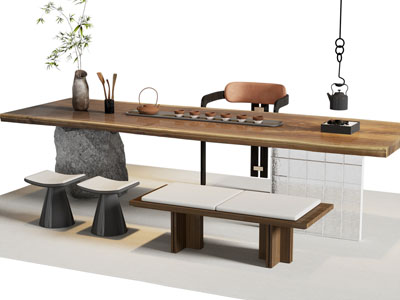 新中式茶桌椅组合3d模型 新中式茶桌椅组合