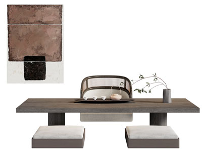 侘寂风茶桌椅组合3d模型 侘寂风茶桌椅组合