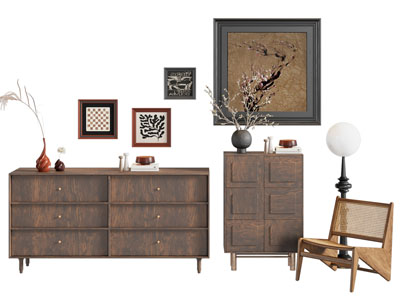 现代中古风玄关柜 边柜 休闲椅子3d模型 现代中古风玄关柜 边柜 休闲椅子