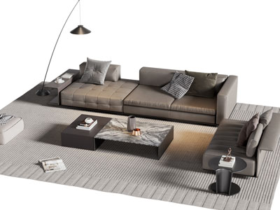 现代多人沙发 单人沙发和茶几组合