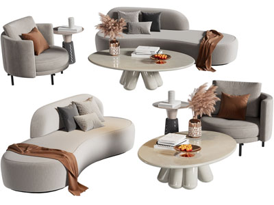 现代弧形多人沙发 茶几组合