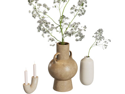 现代陶艺花瓶花卉3d模型 现代陶艺花瓶花卉