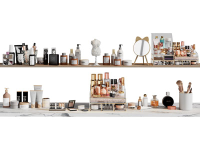 现代护肤品 化妆品摆件组合3d模型 现代护肤品 化妆品摆件组合