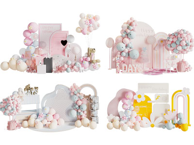 现代气球美陈 户外装置 摆件组合3d模型 现代气球美陈 户外装置 摆件组合