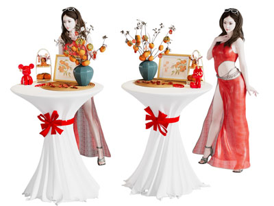 现代新年装饰 桌花 柿子 手办摆件组合3d模型 现代新年装饰 桌花 柿子 手办摆件组合