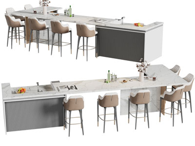 现代大理石吧台 吧椅3d模型 现代大理石吧台 吧椅