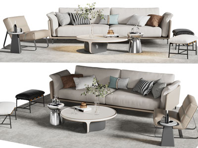 现代双人沙发 休闲椅子和茶几组合