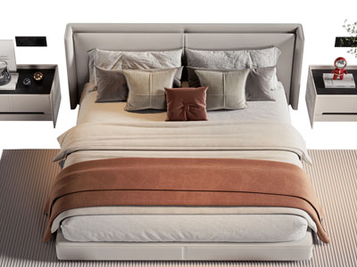 现代布艺双人床 床头柜