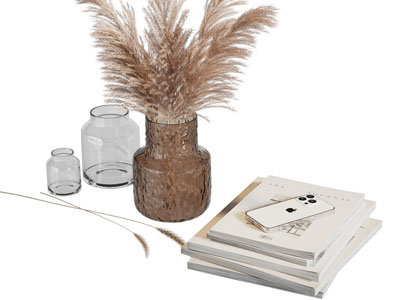 现代玻璃花瓶花卉 书籍书本 摆件组合3d模型 现代玻璃花瓶花卉 书籍书本 摆件组合