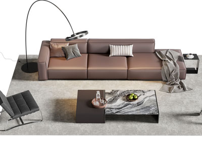 现代多人沙发 茶几组合3d模型 现代多人沙发 茶几组合