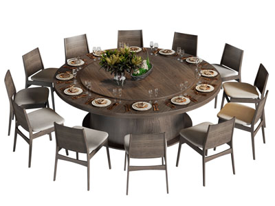 现代中古风圆形餐桌椅组合3d模型 现代中古风圆形餐桌椅组合