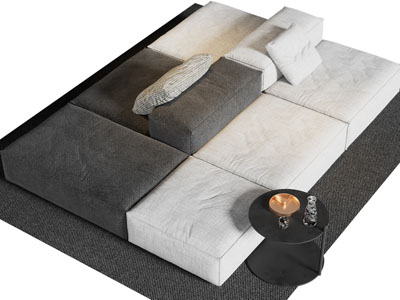 现代双向布艺多人沙发3d模型 现代双向布艺多人沙发