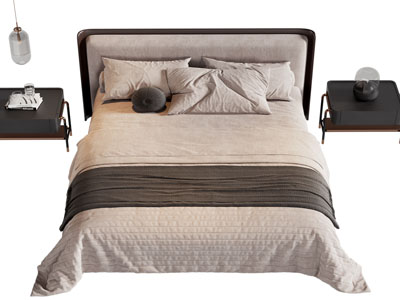 现代布艺双人床 床头柜