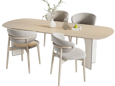 现代椭圆形餐桌椅组合3d模型 现代椭圆形餐桌椅组合