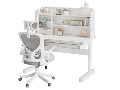 现代奶油风书桌椅组合3d模型 现代奶油风书桌椅组合