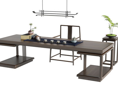 新中式实木茶桌椅组合3d模型 新中式实木茶桌椅组合