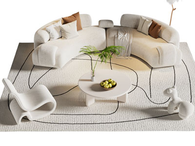 现代奶油风多人沙发 休闲椅子和茶几组合
