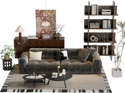 法式中古风双人沙发 边柜 茶几组合