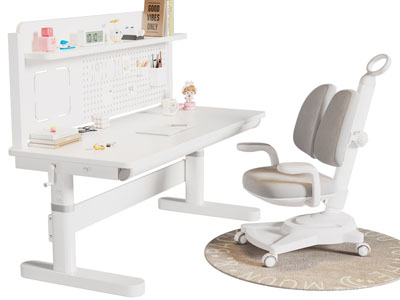 现代奶油风学生书桌椅组合3d模型 现代奶油风学生书桌椅组合