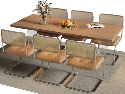 现代中古风餐桌椅组合3d模型 现代中古风餐桌椅组合