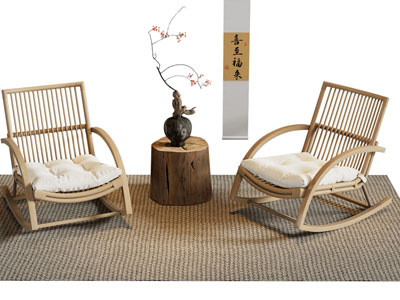 侘寂风摇椅 休闲椅子 边几