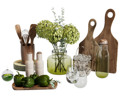 现代砧板 青椒 调料瓶 厨具摆件组合3d模型 现代砧板 青椒 调料瓶 厨具摆件组合