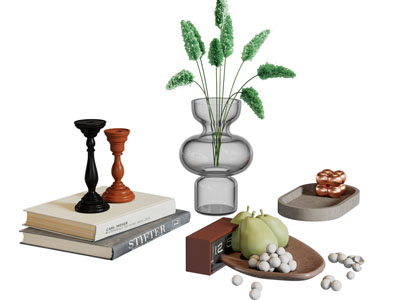 现代书本 花瓶花卉 饰品摆件组合3d模型 现代书本 花瓶花卉 饰品摆件组合