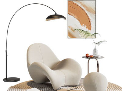 现代单人沙发 边几