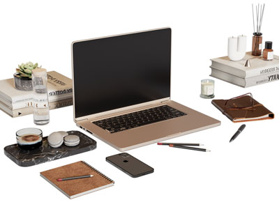 现代笔记本电脑 书本 香薰 笔 摆件组合