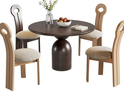 现代中古风餐桌椅组合3d模型 现代中古风餐桌椅组合