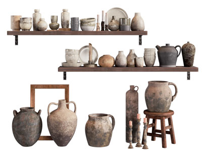 侘寂风陶艺器皿 摆件组合3d模型 侘寂风陶艺器皿 摆件组合