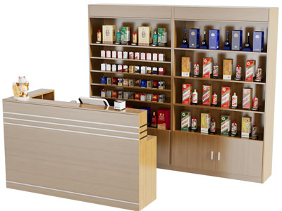 现代烟酒展柜 货架 收银吧台3d模型 现代烟酒展柜 货架 收银吧台