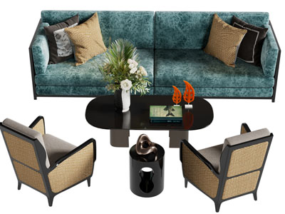 现代布艺双人沙发 休闲椅子和茶几组合