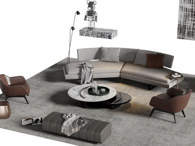 现代弧形多人沙发 休闲椅子和茶几组合