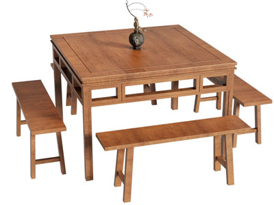 新中式中古风方形餐桌椅组合3d模型 新中式中古风方形餐桌椅组合