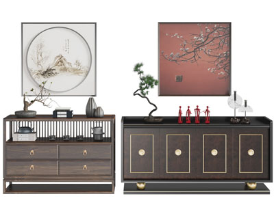 新中式玄关柜 边柜3d模型 新中式玄关柜 边柜