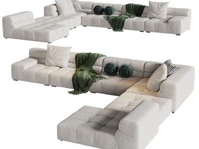 现代奶油风转角多人沙发3d模型 现代奶油风转角多人沙发