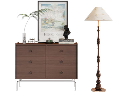 现代中古风玄关柜 边柜 落地灯3d模型 现代中古风玄关柜 边柜 落地灯