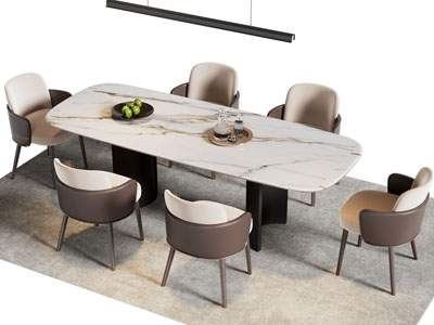 现代大理石餐桌椅组合3d模型 现代大理石餐桌椅组合