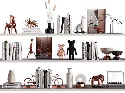 现代饰品 书本 摆件组合3d模型 现代饰品 书本 摆件组合