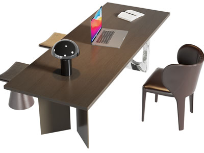 现代中古风长方形书桌椅组合3d模型 现代中古风长方形书桌椅组合