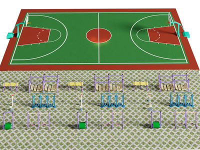 现代篮球场 社区健身器材 体育设备3d模型 现代篮球场 社区健身器材 体育设备